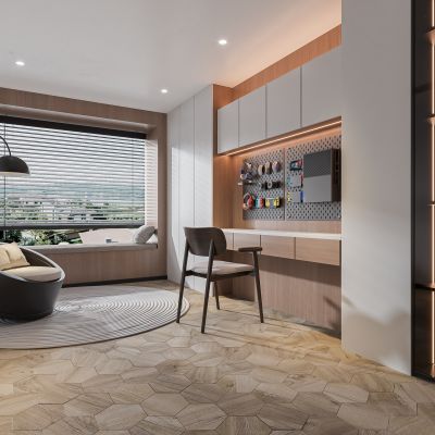 现代书房 无主灯书房 书柜组合 书桌组合 