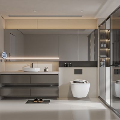 现代卫生间 浴室柜 洗脸盆 镜柜 马桶3D模型