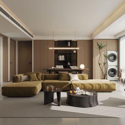 侘寂复古客餐厅 大平层客餐厅 别墅客餐厅 横厅客餐厅 无主灯客餐厅