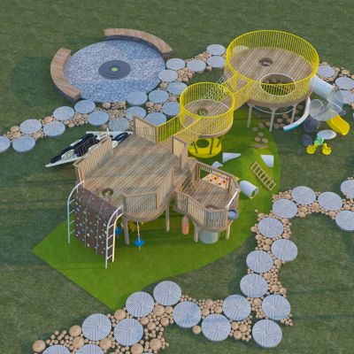 现代儿童木制滑梯 