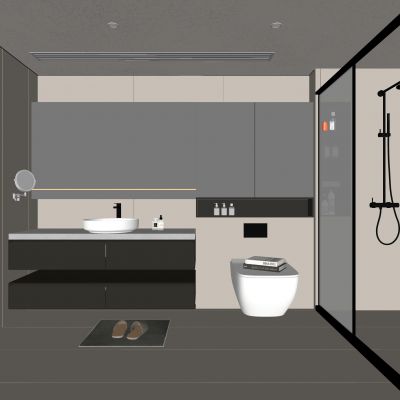 现代卫生间 浴室柜 洗脸盆 镜柜 马桶