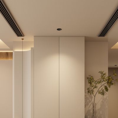 意式 奶油风 户型结构 蛋壳吊灯 无主灯 入户隔断 玄关