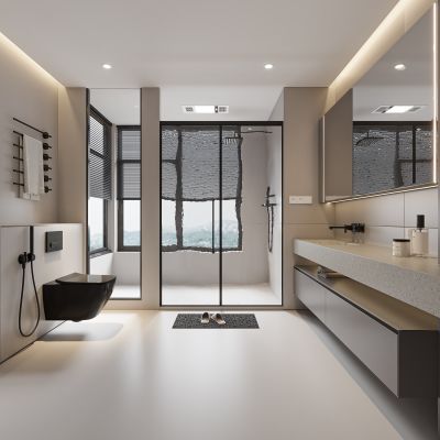 现代卫生间 浴室柜 洗脸盆 镜柜 马桶3D模型