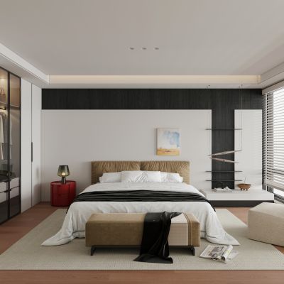 意式简约家居卧室 次卧 主卧 飘窗卧室 无主灯卧室