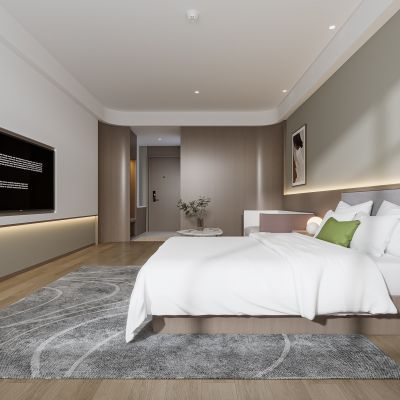 现代酒店客房 大床房 酒店房间 标间 宾馆 酒店卫生间 酒店电话 床头柜