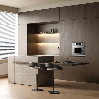 复古侘寂开放式厨房 餐厅厨房 吧台厨房 岛台厨房 半开放式厨房3D模型