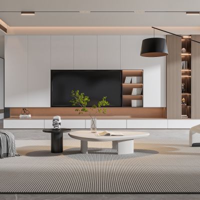 现代客餐厅 无主灯客厅 沙发组合 茶几组合 饰品摆件