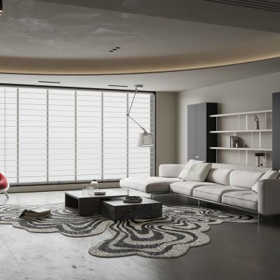 现代极简家居客厅 横厅 黑白灰客厅 大平层客厅 黑白客厅 无主灯客厅