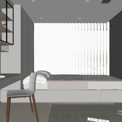 现代卧室 饰品 休闲椅 写字桌 无主灯造形吊顶 衣柜