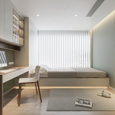 现代卧室 饰品 休闲椅 写字桌 无主灯造形吊顶 衣柜