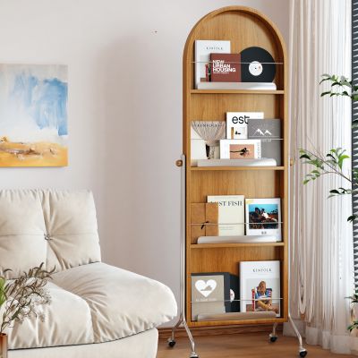 现代原木书架 移动落地试衣镜 杂志架 装饰架