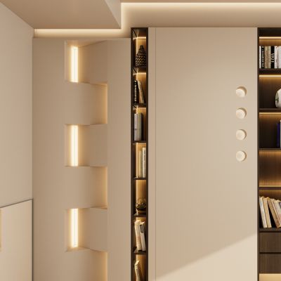 极简 奶油风 几何造型 悬浮顶 书柜 入户玄关