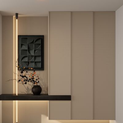 意式 北欧 木纹砖 岩板 端景柜 几何造型 入户玄关