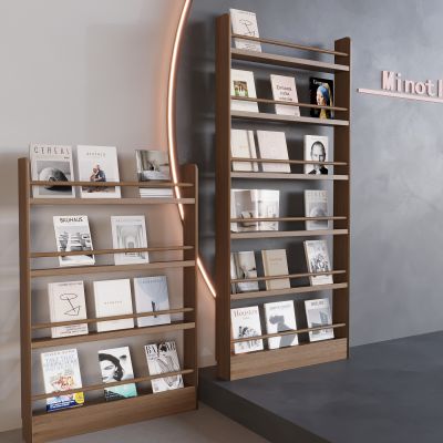 中古风落地书架 实木杂志架报刊架