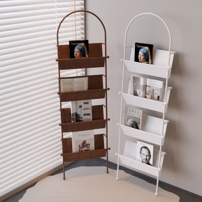 中古风落地书架 奶油风杂志报刊架