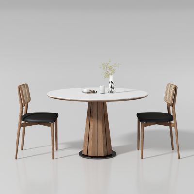 中古风圆形餐桌椅