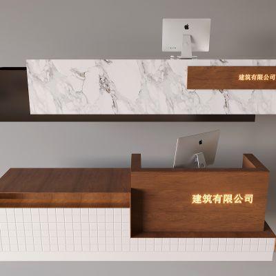 中古风吧台接待台 服务台公司前台 实木吧台大理石