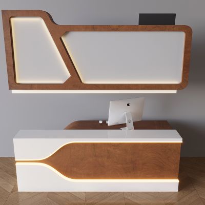 中古风吧台接待台 服务台公司前台 苹果台式电脑