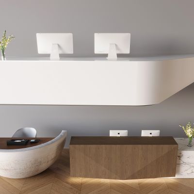 吧台接待台服务台 公司前台岩板吧台 苹果台式电脑