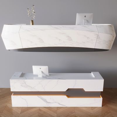 中古风吧台接待台 弧形服务台公司前台 苹果台式电脑