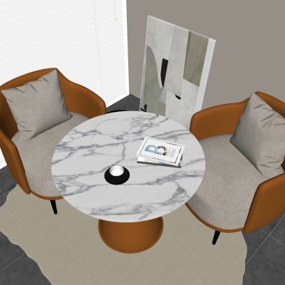 中古风洽谈桌椅 圆几软包沙发椅