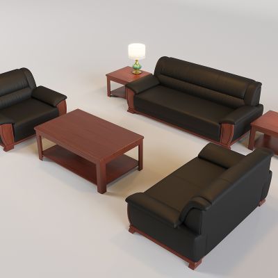 中式沙发茶几组合 实木沙发茶几台灯 办公会客接待沙发