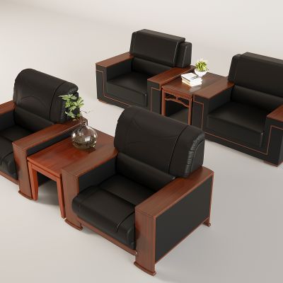 中式沙发茶几组合 会客接待沙发茶几 实木茶几软包沙发