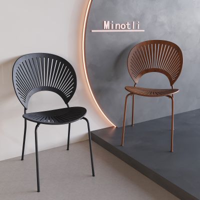 中古风实木餐桌椅 复古贝壳靠背餐椅 北欧洽谈单椅