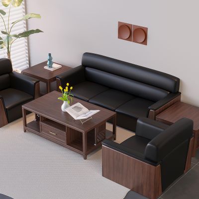 中式沙发茶几组合 会客接待沙发茶几 实木会议软包沙发