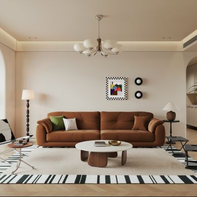 奶油中古家居客厅 大平层客厅 横厅