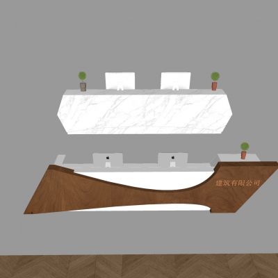 接待台服务台吧台 公司前台 苹果台式电脑