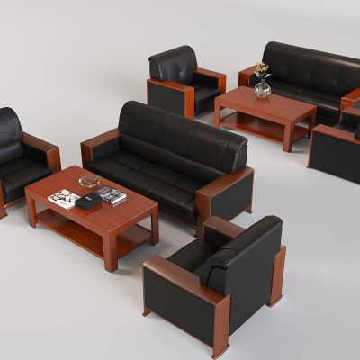 中式沙发茶几组合 会客接待沙发茶几 实木茶几软包沙发