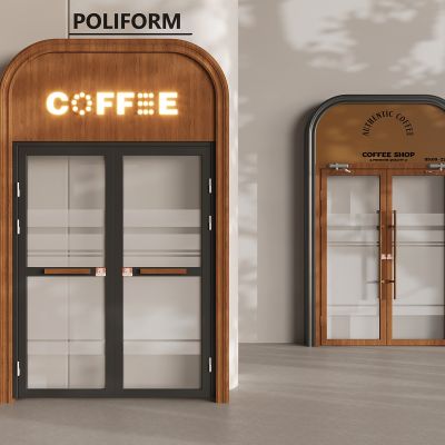 咖啡店玻璃双开门 中古风咖啡店双开门