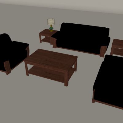 中式沙发茶几组合 实木沙发茶几台灯 办公会客接待沙发