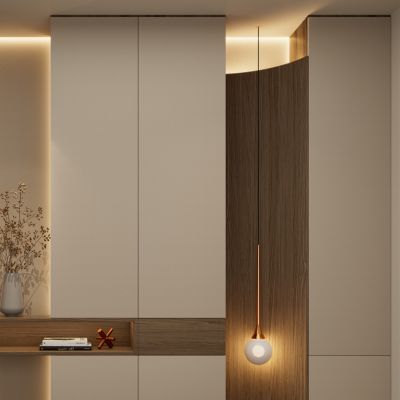 中古 原木风 骨骼线 线性灯 弧形造型 端景柜 玄关