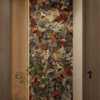 意式 中古风 艺术岩板 悬浮顶 弧形造型 入户玄关