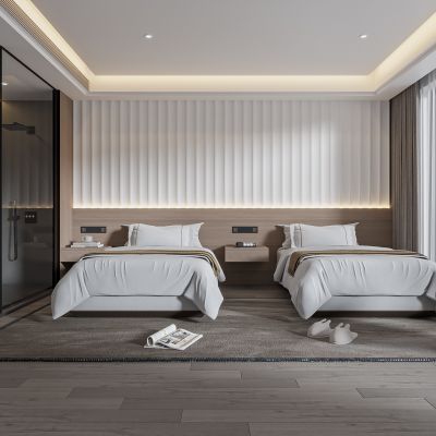 现代酒店客房 大床房 酒店房间 标间 宾馆 酒店卫生间 酒店电话 床头柜