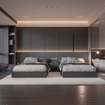 现代酒店客房 大床房 酒店房间 标间 宾馆 酒店卫生间 酒店电话 床头柜