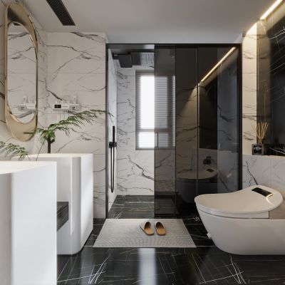 现代卫生间 浴室柜 洗脸盆 镜柜 马桶 淋浴房