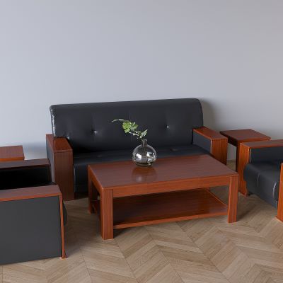 中式沙发茶几组合 会客接待沙发茶几 实木茶几软包沙发