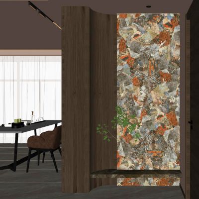 意式 中古风 艺术岩板 悬浮顶 弧形造型 入户玄关