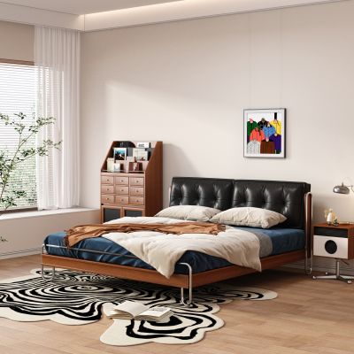 现代中古双人床 双人床 实木床 皮质床 主卧床