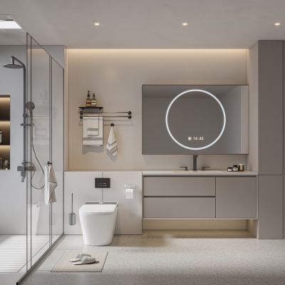 现代卫生间 浴室柜 洗脸盆 镜柜 马桶 淋浴房3D模型