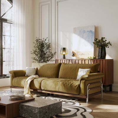 现代中古多人沙发 布沙发 休闲沙发 直排沙发