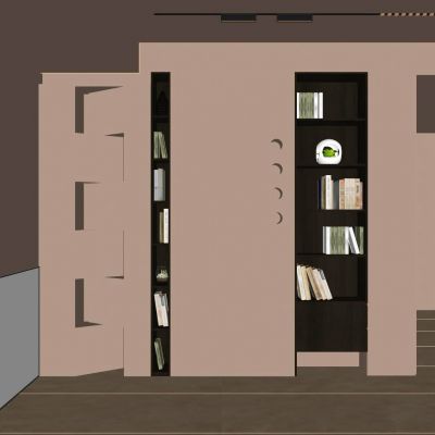 极简 奶油风 几何造型 悬浮顶 书柜 入户玄关