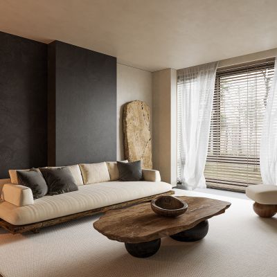 侘寂风客厅沙发茶几组合