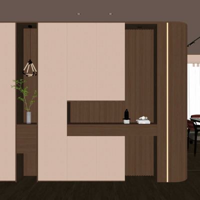 中古 轻奢风 端景柜 格栅板 弧形造型 入户玄关