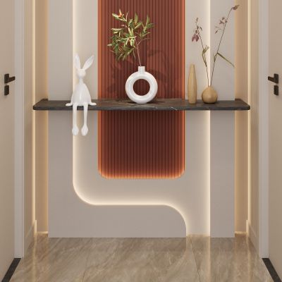 简约 奶油风 弧形造型 爱马仕橙 大理石 走廊端景