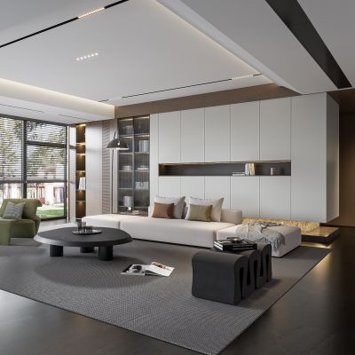 现代客餐厅 无主灯客厅 沙发组合 茶几组合 饰品摆件