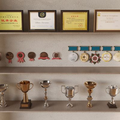 奖杯奖牌形象墙 荣誉证书资质证书